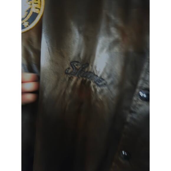 US Army Bravo Bulldogs Embroidered Satin Bomber Jacket Large Brown Street - Picture 5 of 16